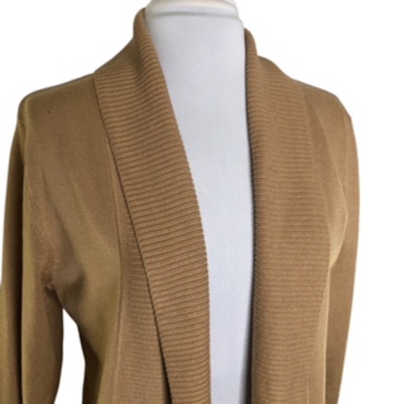 89th & Madison Roll Collar Open Front 3/4 Sleeve Camel Color Cardigan Size L - Picture 2 of 6